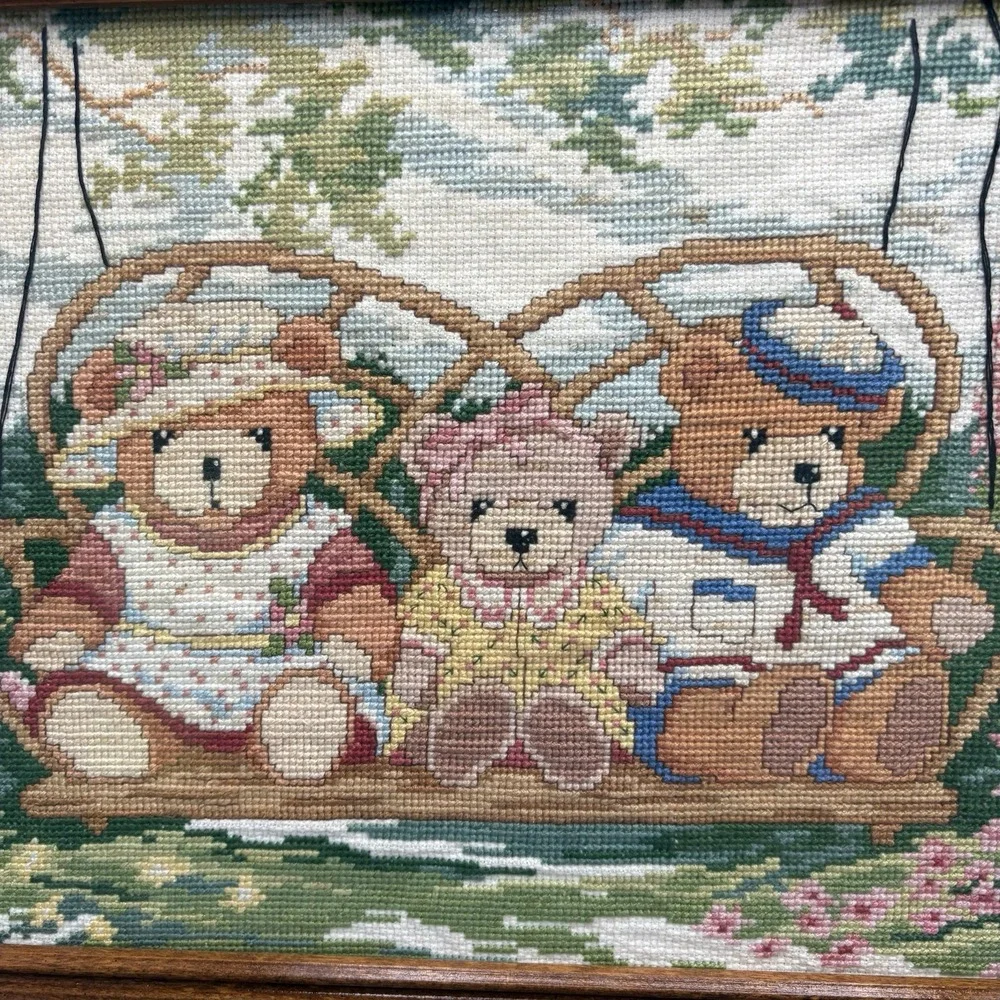 Cross‎ Stitch Bears Nursery Family Love Sunbonnet Swing Country Embroidery VTG
